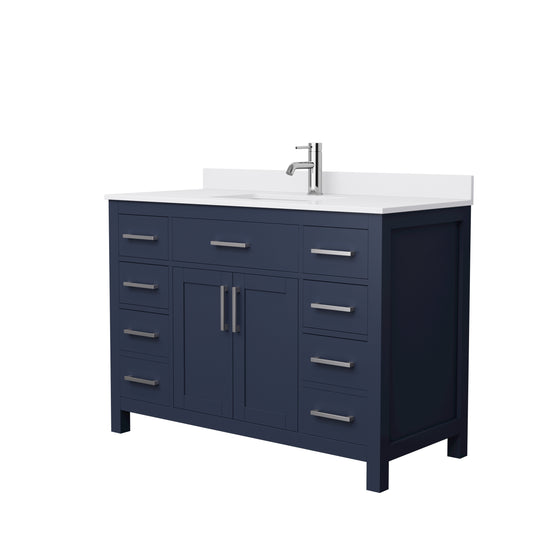 Beckett 48" Single Vanity in Dark Blue, White Cultured Marble Top, Nickel Trim
