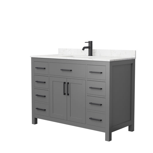 Beckett 48" Single Vanity in Dark Gray, Carrara Cultured Marble Top, Black Trim