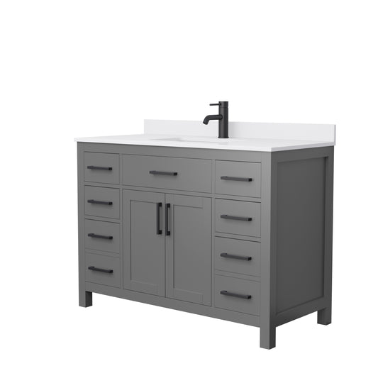 Beckett 48" Single Vanity in Dark Gray, White Cultured Marble Top, Black Trim