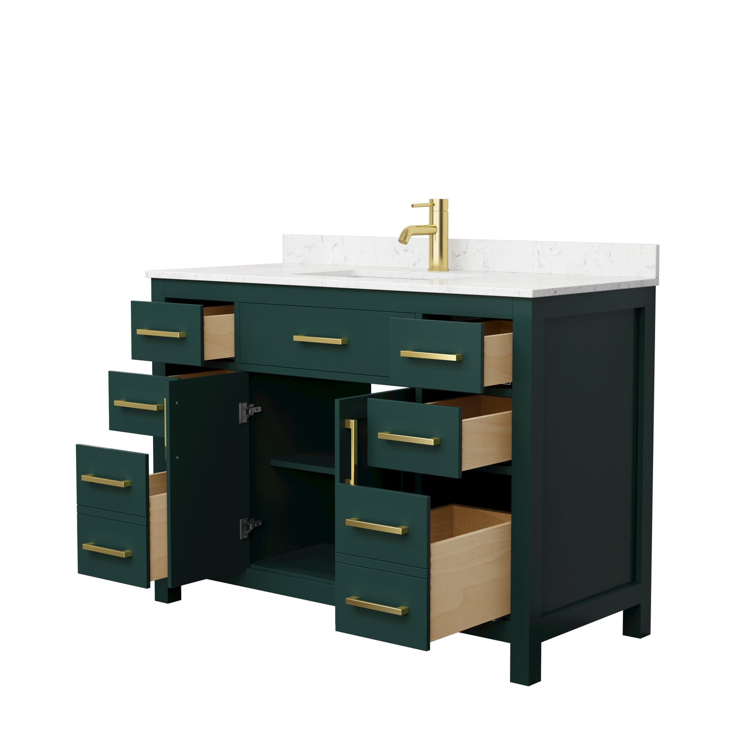 Beckett 48" Single Vanity in Green, Carrara Cultured Marble Top, Gold Trim