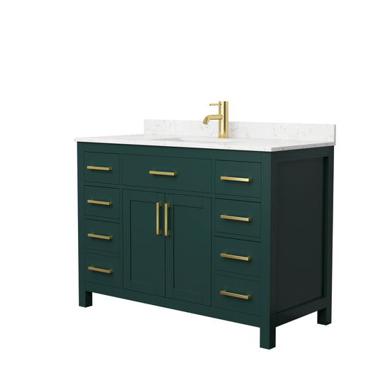 Beckett 48" Single Vanity in Green, Carrara Cultured Marble Top, Gold Trim