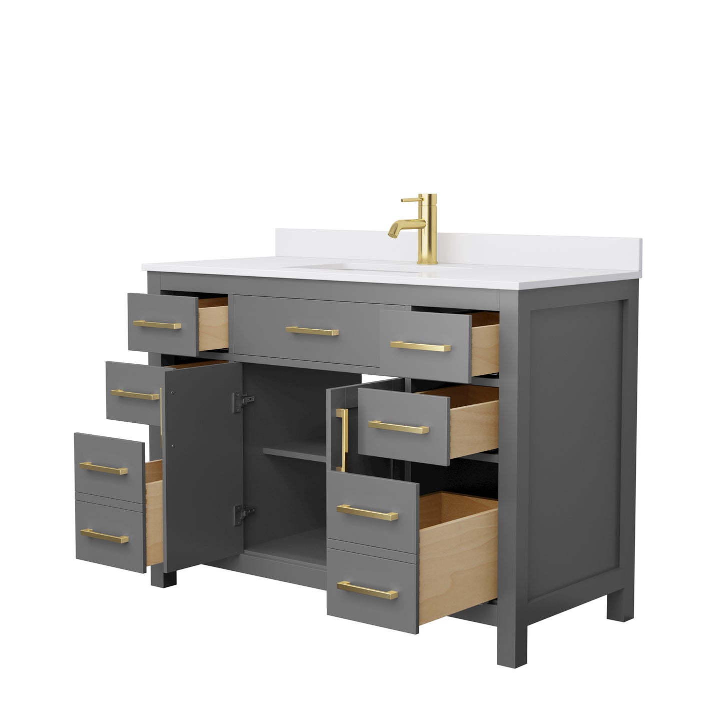 Beckett 48" Single Vanity in Dark Gray, White Cultured Marble Top, Gold Trim