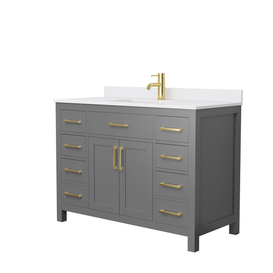 Beckett 48" Single Vanity in Dark Gray, White Cultured Marble Top, Gold Trim