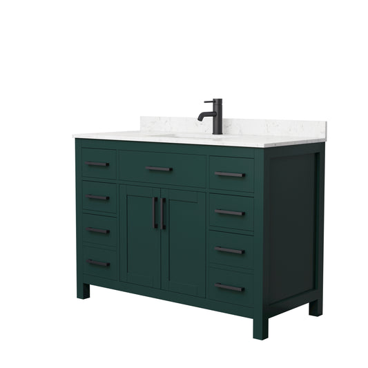 Beckett 48" Single Vanity in Green, Carrara Cultured Marble Top, Black Trim
