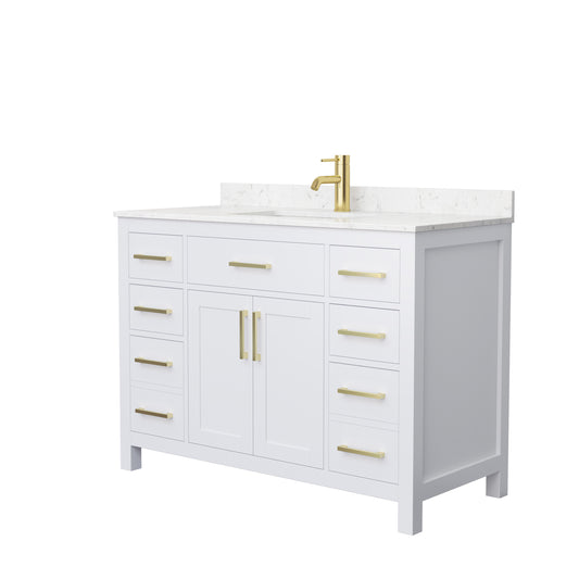 Beckett 48" Single Vanity in White, Carrara Cultured Marble Top, Gold Trim