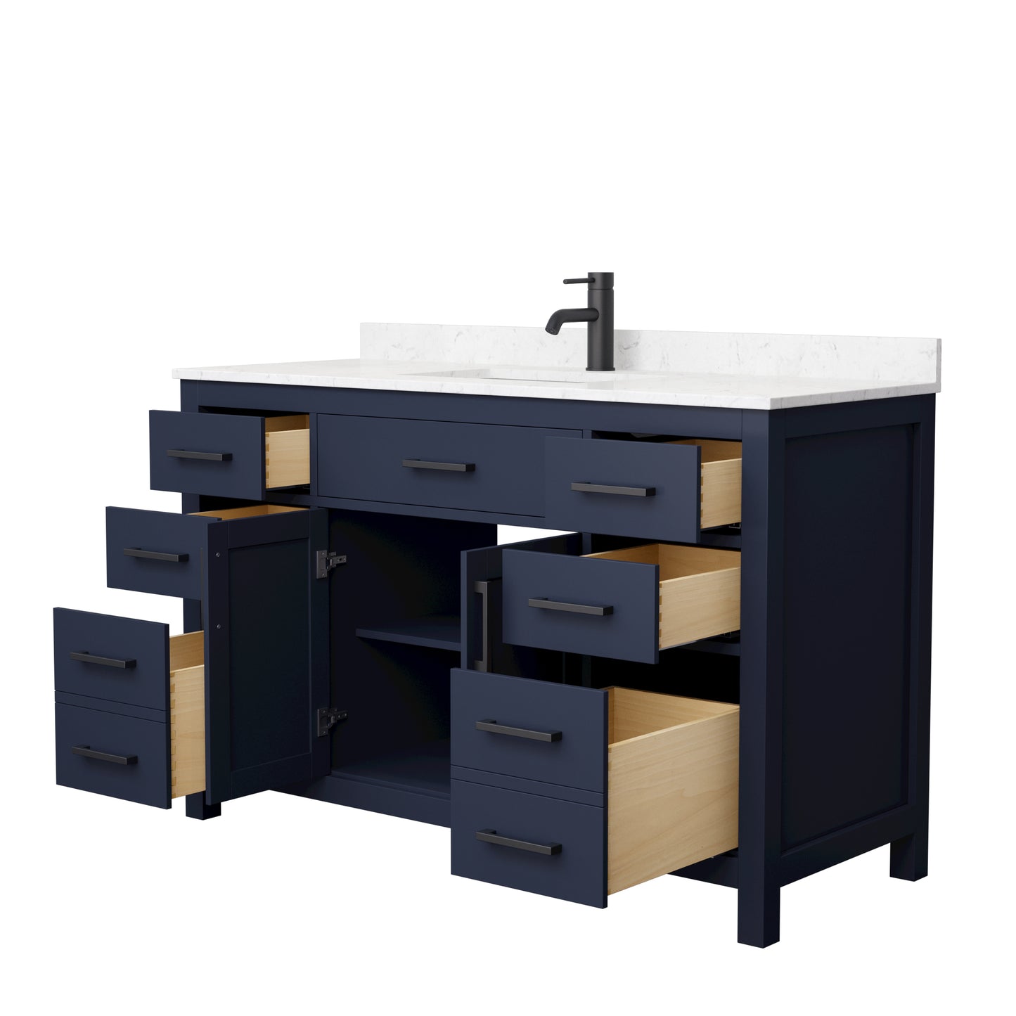 Beckett 54" Single Vanity in Dark Blue, Carrara Cultured Marble Top, Black Trim