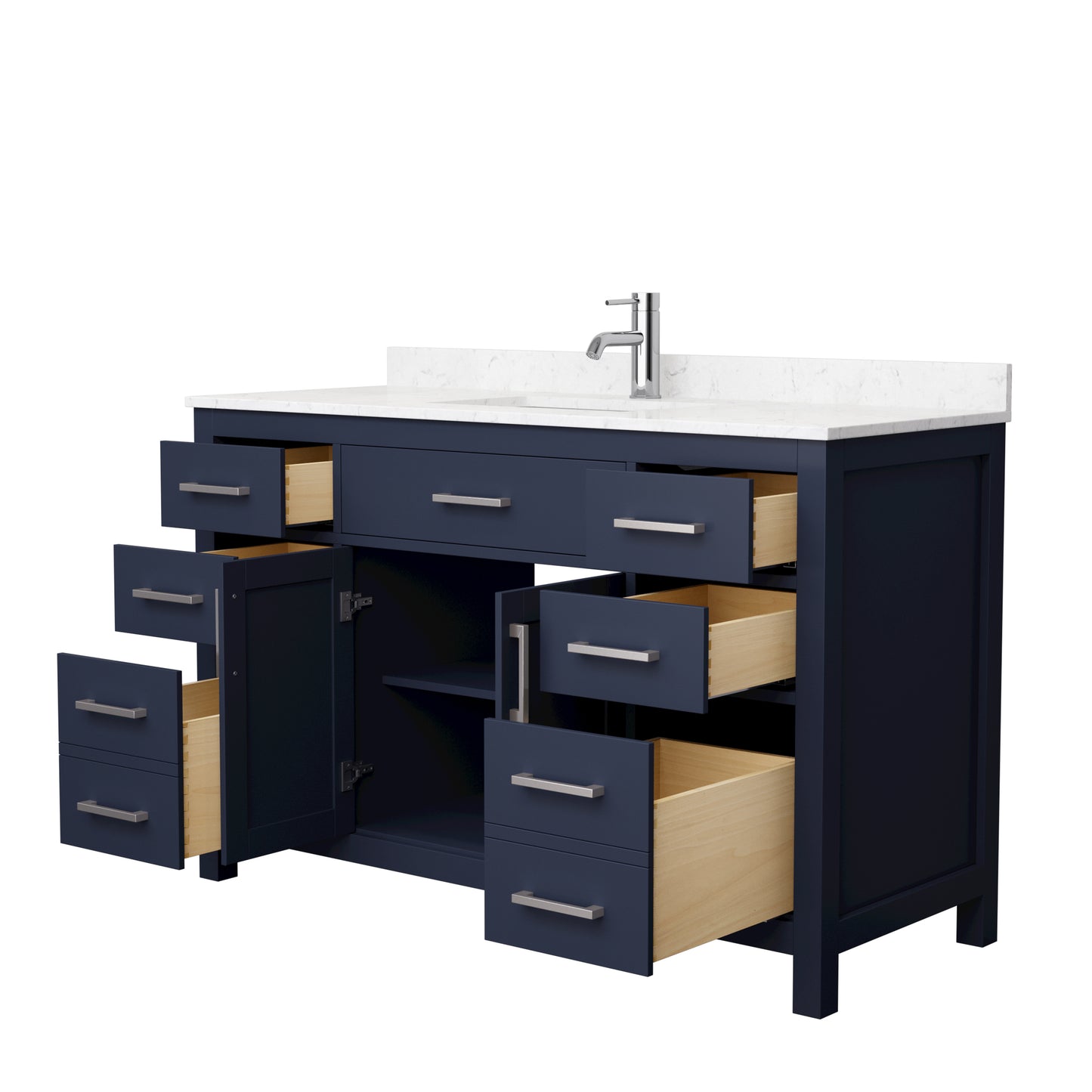 Beckett 54" Single Vanity in Dark Blue, Carrara Cultured Marble Top, Nickel Trim