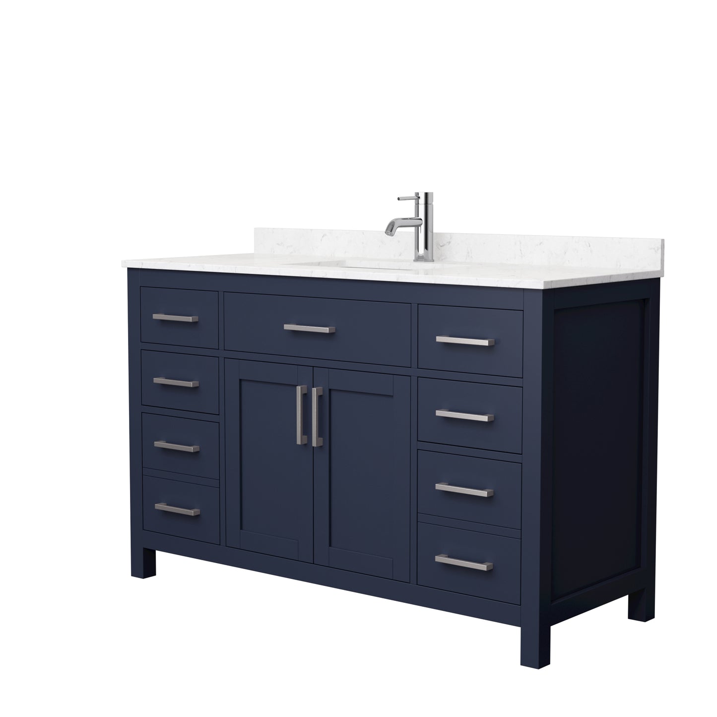 Beckett 54" Single Vanity in Dark Blue, Carrara Cultured Marble Top, Nickel Trim