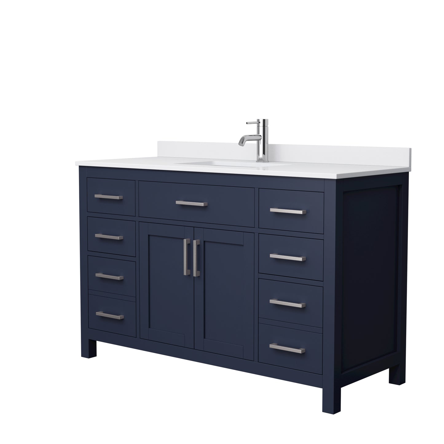 Beckett 54" Single Vanity in Dark Blue, White Cultured Marble Top, Nickel Trim