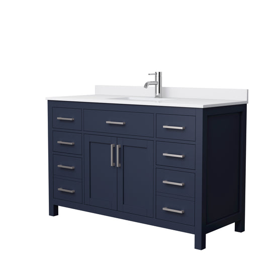 Beckett 54" Single Vanity in Dark Blue, White Cultured Marble Top, Nickel Trim