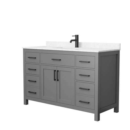 Beckett 54" Single Vanity in Dark Gray, Carrara Cultured Marble Top, Black Trim