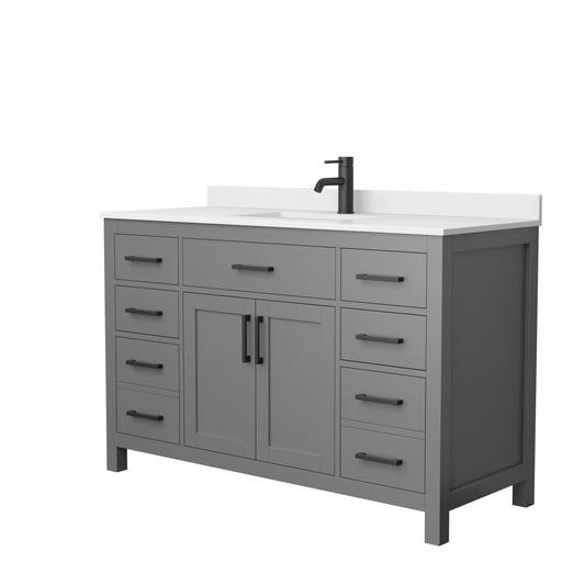 Beckett 54" Single Vanity in Dark Gray, White Cultured Marble Top, Black Trim
