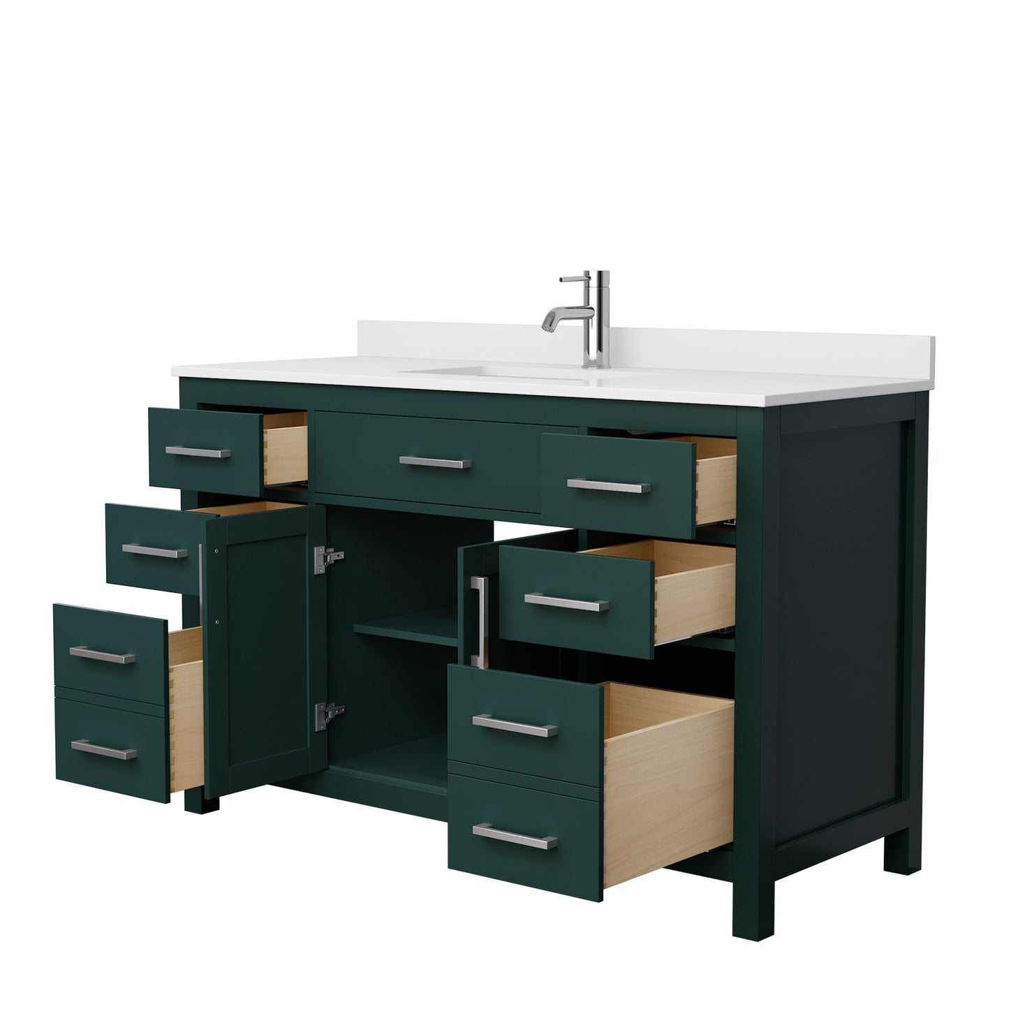 Beckett 54" Single Vanity in Green, White Cultured Marble Top, Nickel Trim