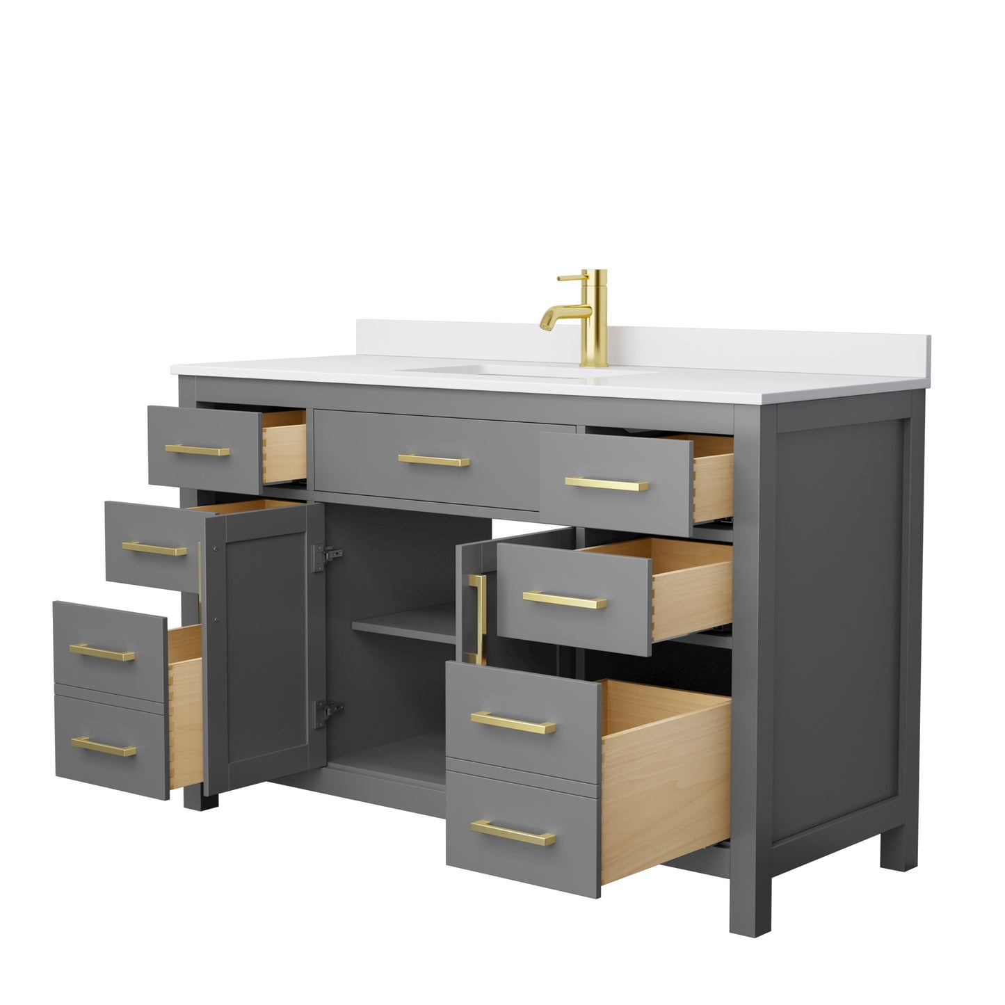 Beckett 54" Single Vanity in Dark Gray, White Cultured Marble Top, Gold Trim