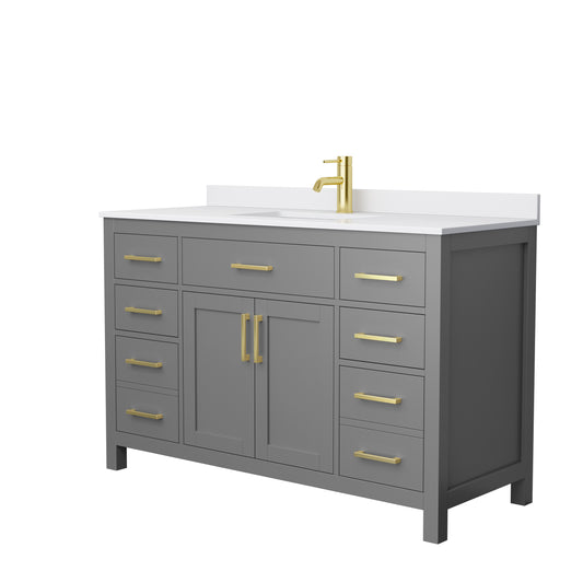 Beckett 54" Single Vanity in Dark Gray, White Cultured Marble Top, Gold Trim