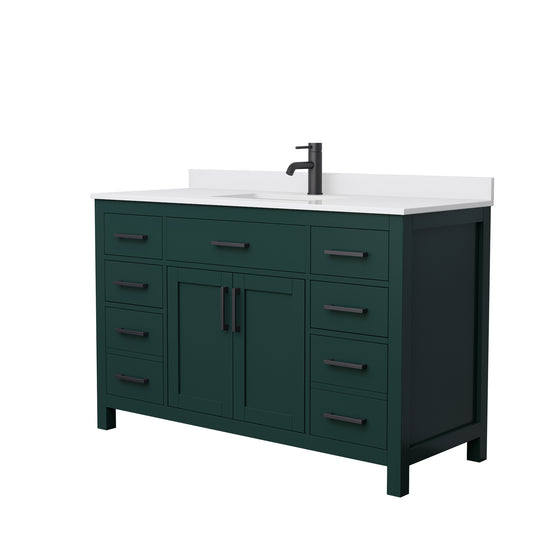 Beckett 54" Single Vanity in Green, White Cultured Marble Top, Black Trim