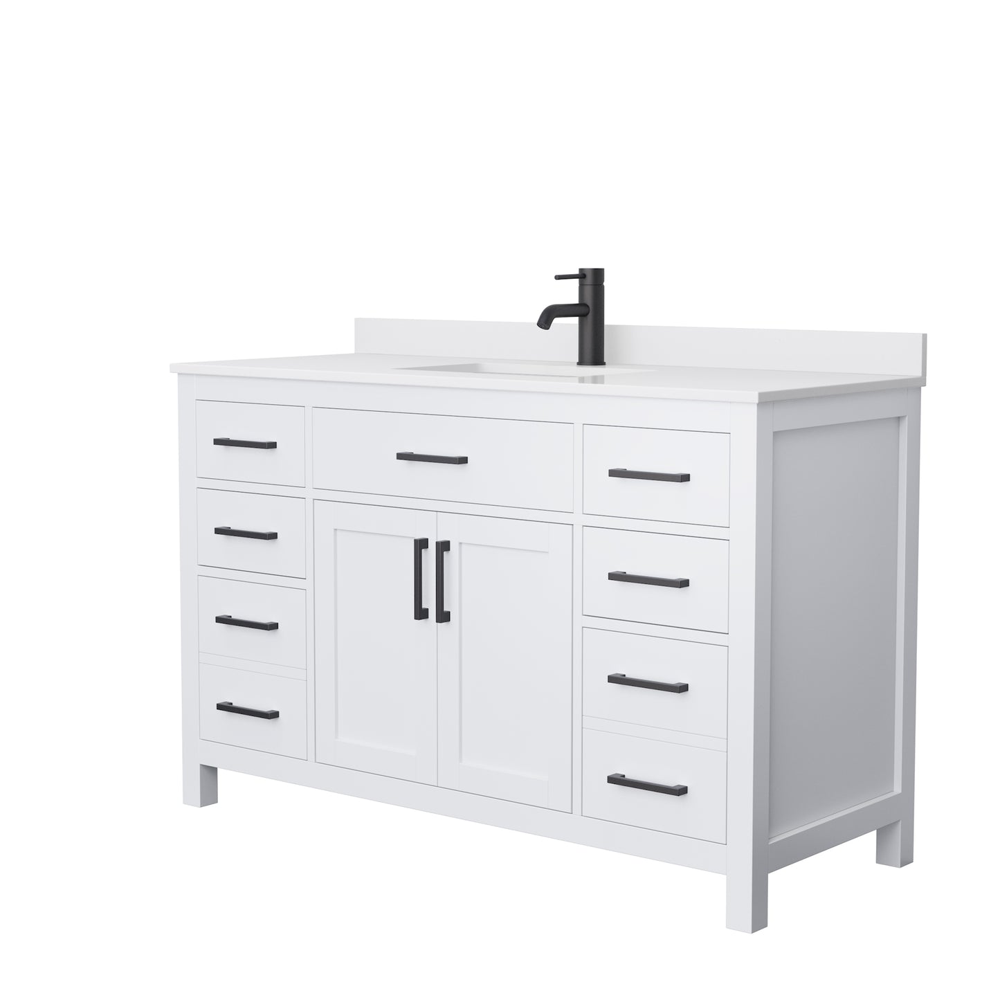 Beckett 54" Single Vanity in White, White Cultured Marble Top, Black Trim