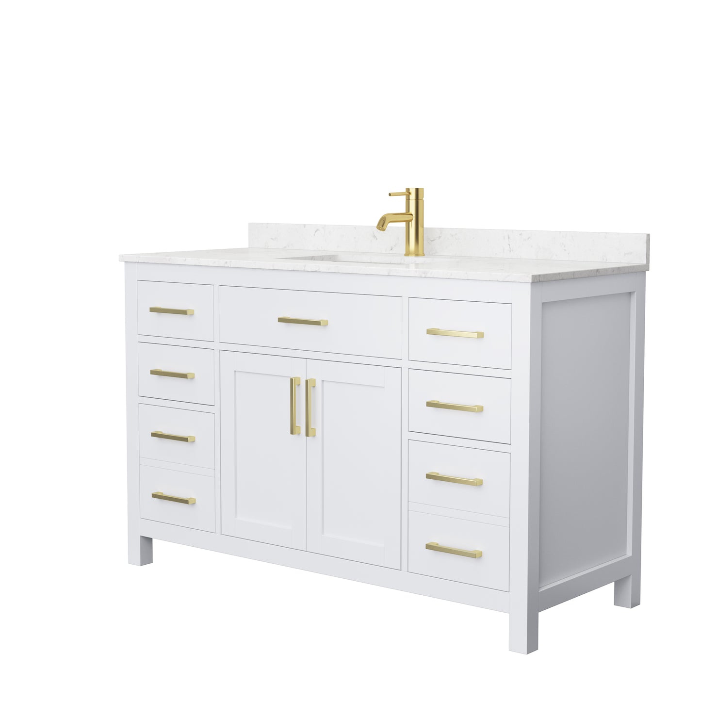 Beckett 54" Single Vanity in White, Carrara Cultured Marble Top, Gold Trim