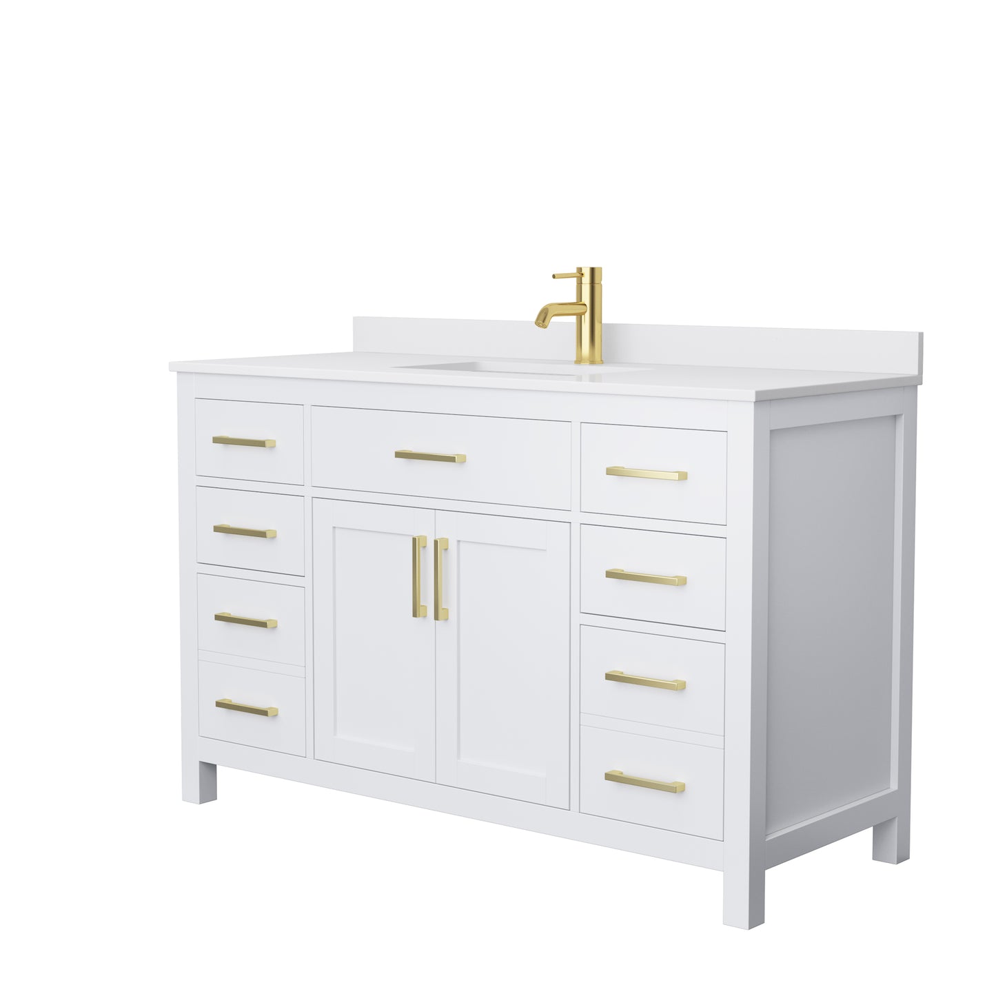 Beckett 54" Single Vanity in White, White Cultured Marble Top, Gold Trim