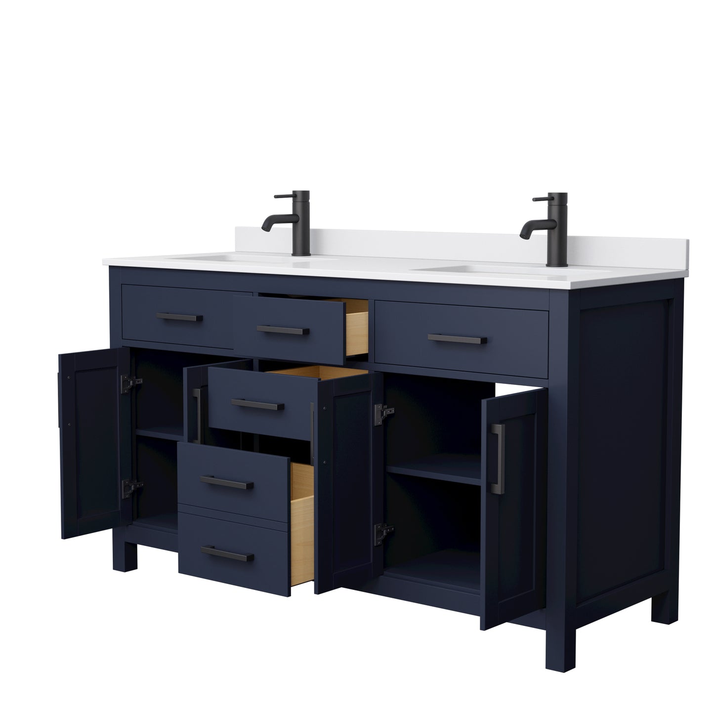 Beckett 60" Double Vanity in Dark Blue, White Cultured Marble Top, Black Trim