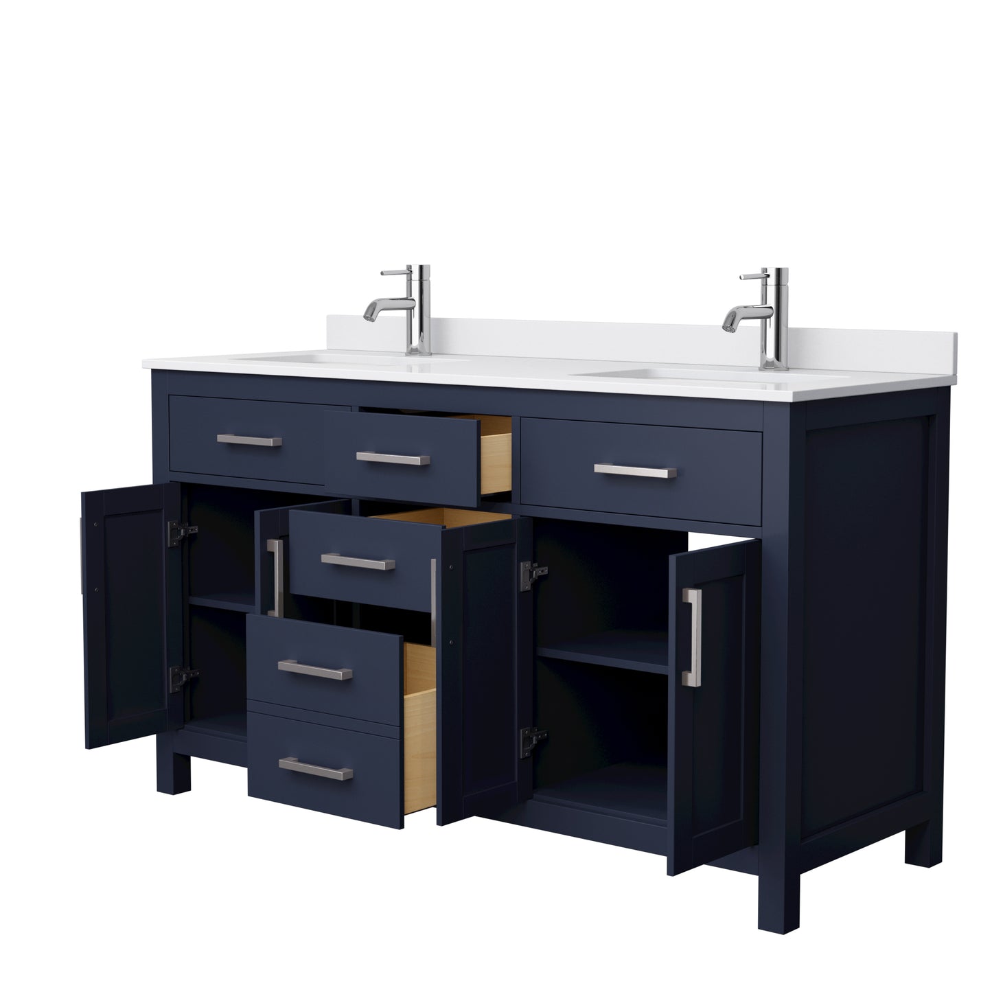 Beckett 60" Double Vanity in Dark Blue, White Cultured Marble Top, Nickel Trim