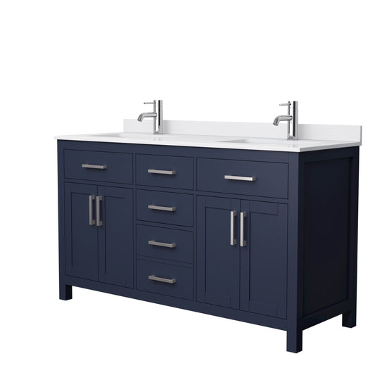 Beckett 60" Double Vanity in Dark Blue, White Cultured Marble Top, Nickel Trim