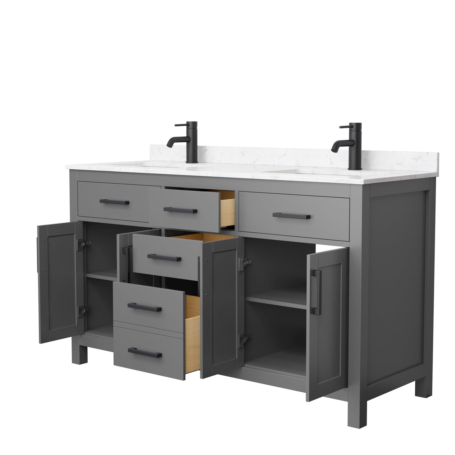 Beckett 60" Double Vanity in Dark Gray, Carrara Cultured Marble Top, Black Trim