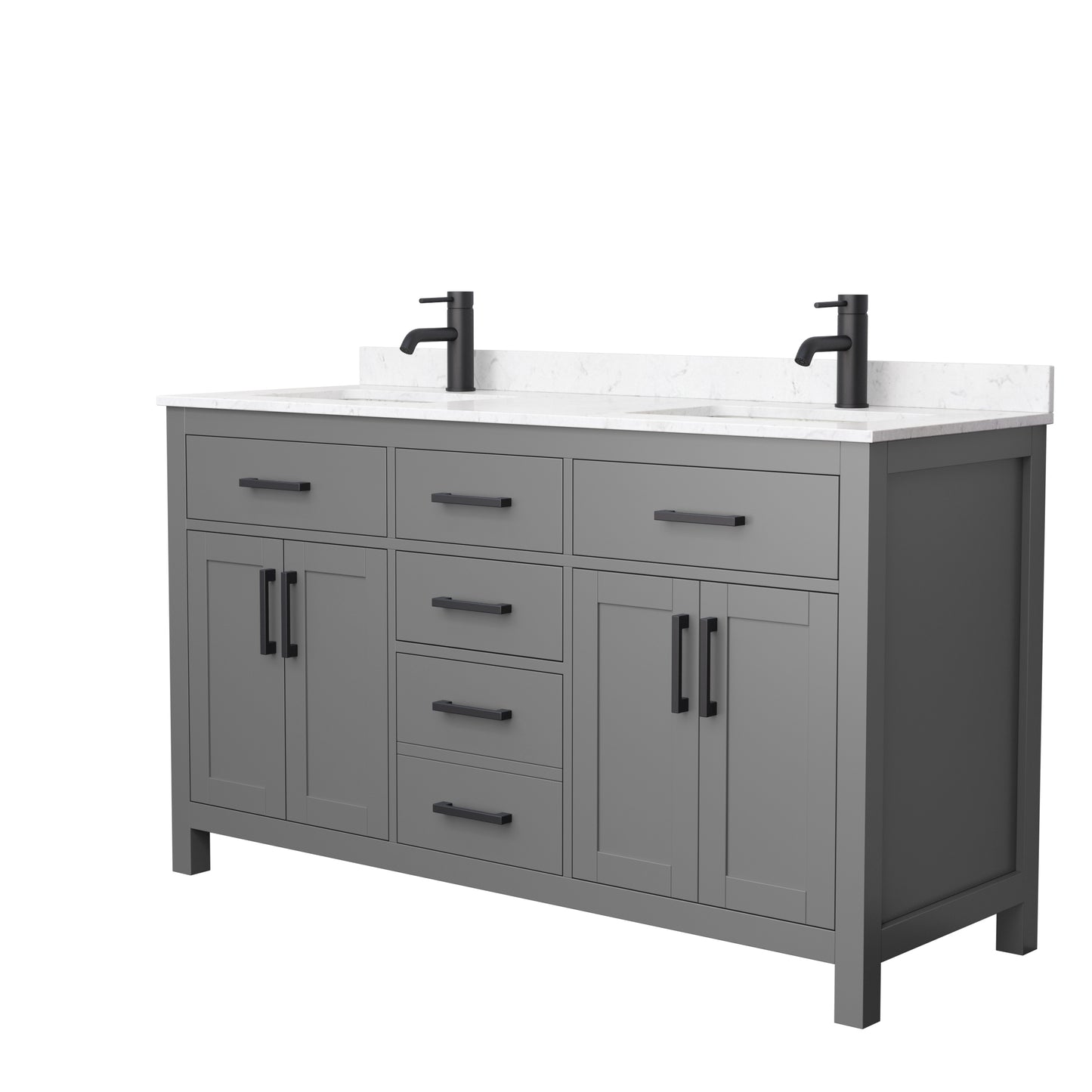 Beckett 60" Double Vanity in Dark Gray, Carrara Cultured Marble Top, Black Trim