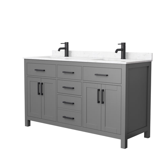 Beckett 60" Double Vanity in Dark Gray, Carrara Cultured Marble Top, Black Trim