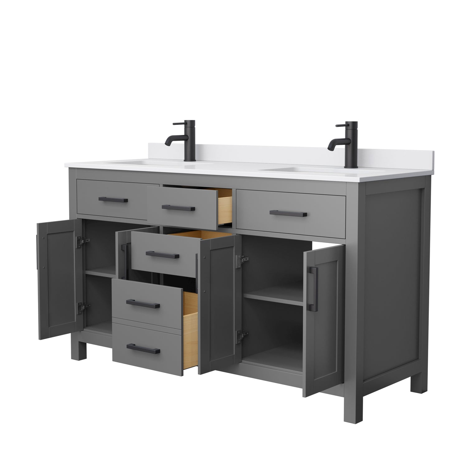Beckett 60" Double Vanity in Dark Gray, White Cultured Marble Top, Black Trim