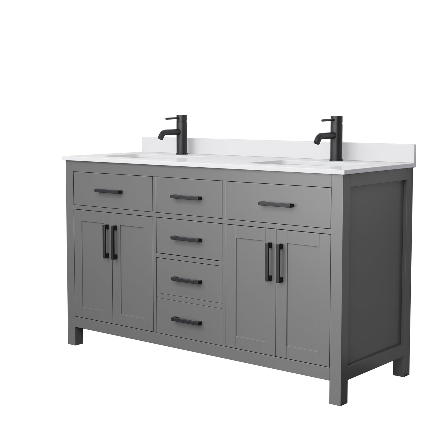 Beckett 60" Double Vanity in Dark Gray, White Cultured Marble Top, Black Trim