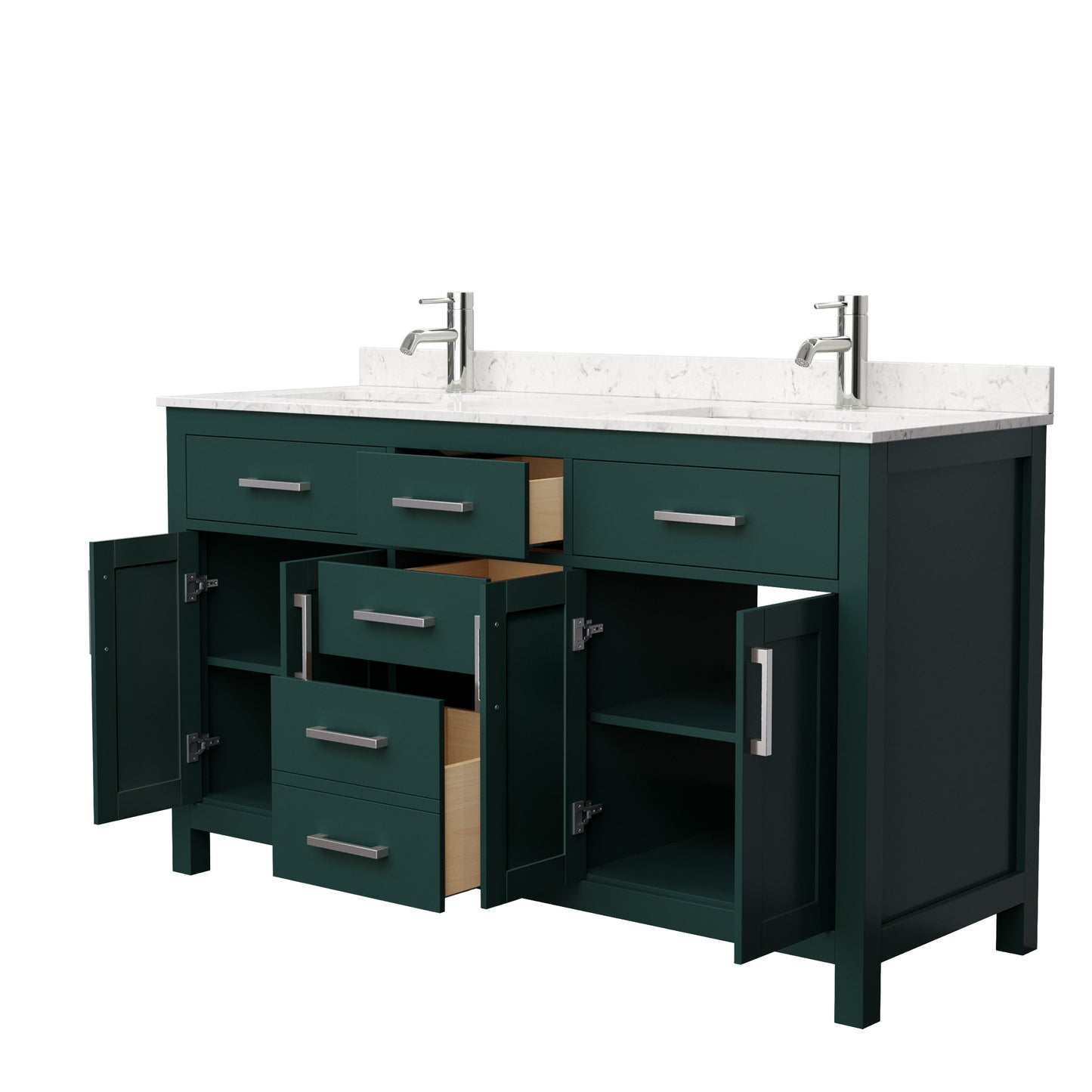 Beckett 60" Double Vanity in Green, Carrara Cultured Marble Top, Nickel Trim