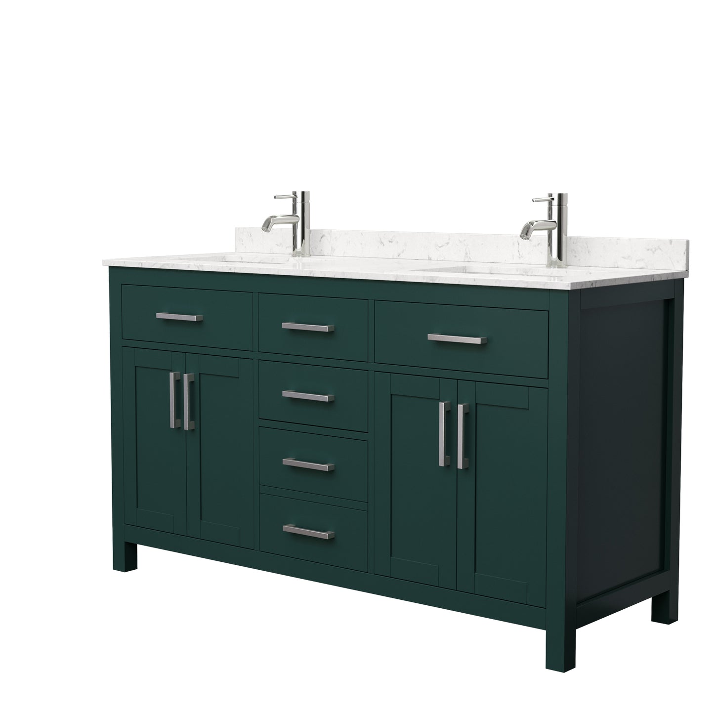 Beckett 60" Double Vanity in Green, Carrara Cultured Marble Top, Nickel Trim