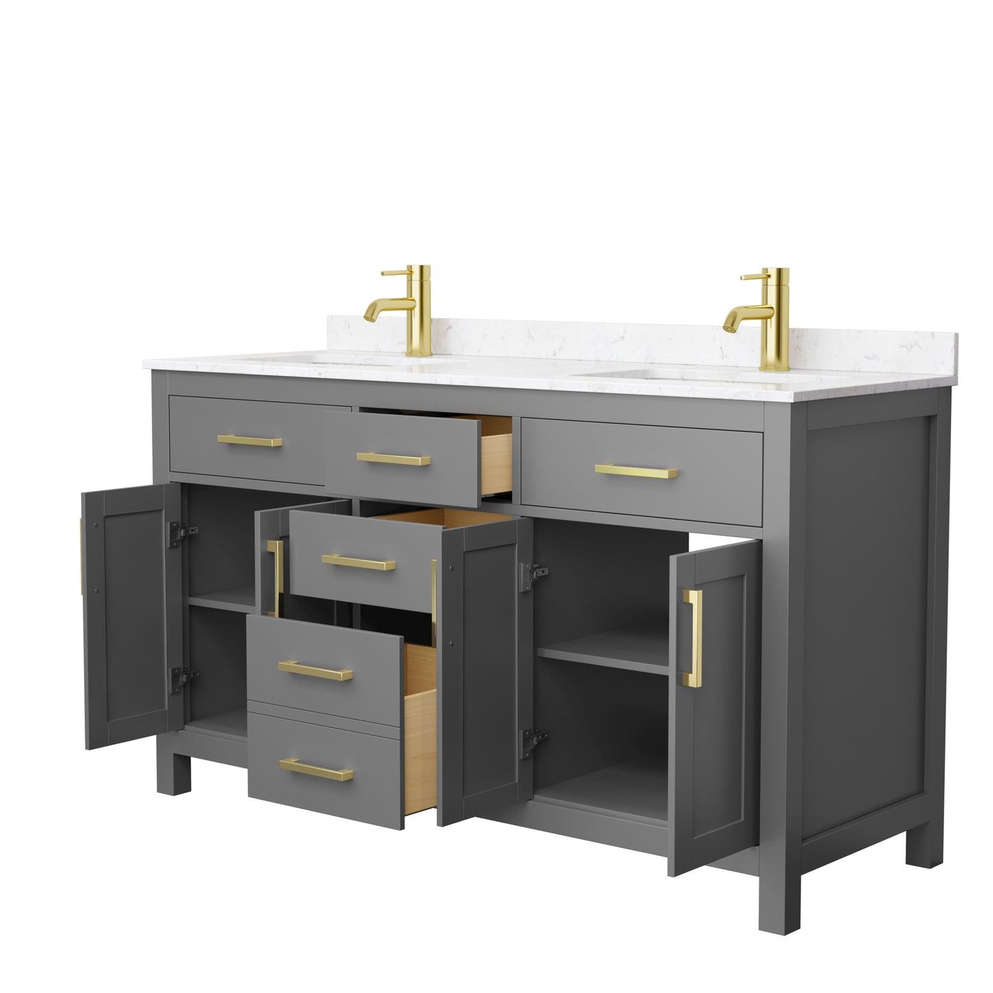 Beckett 60" Double Vanity in Dark Gray, Carrara Cultured Marble Top, Gold Trim