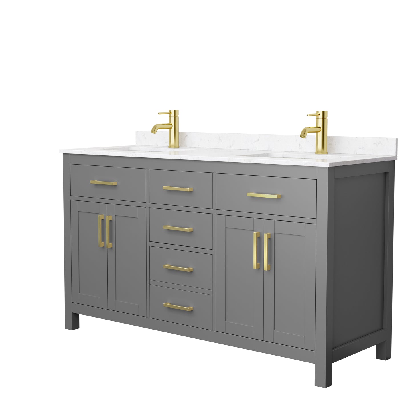 Beckett 60" Double Vanity in Dark Gray, Carrara Cultured Marble Top, Gold Trim