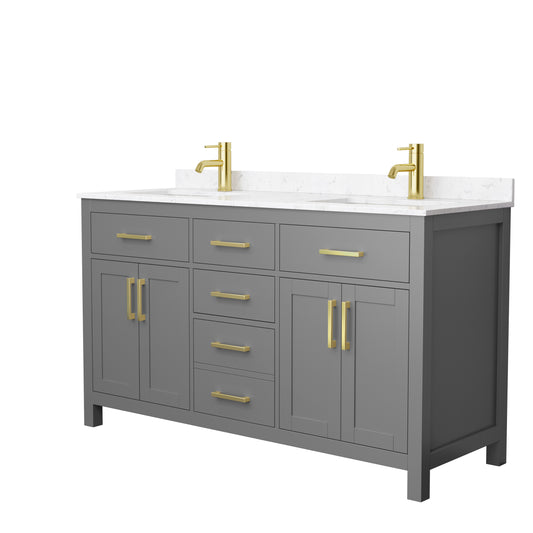 Beckett 60" Double Vanity in Dark Gray, Carrara Cultured Marble Top, Gold Trim