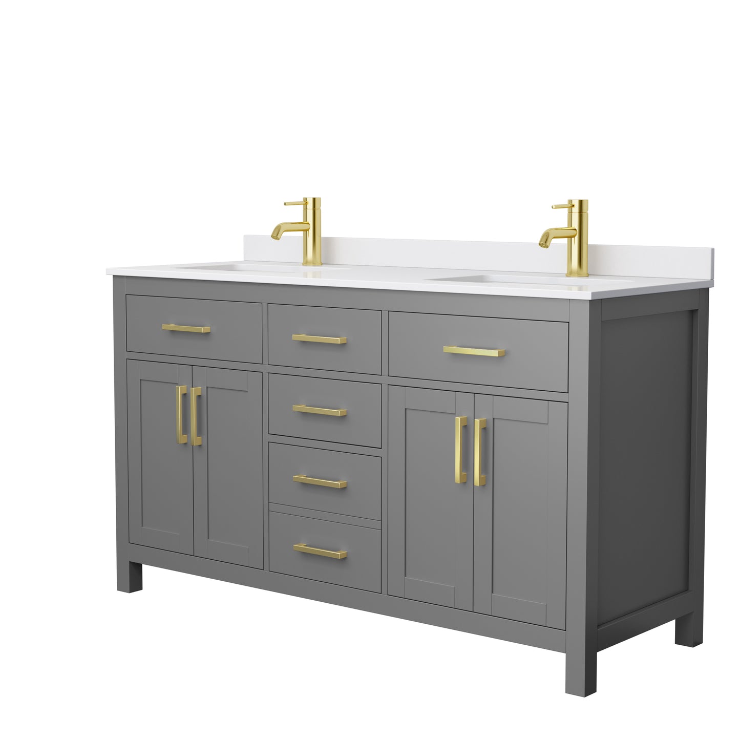 Beckett 60" Double Vanity in Dark Gray, White Cultured Marble Top, Gold Trim