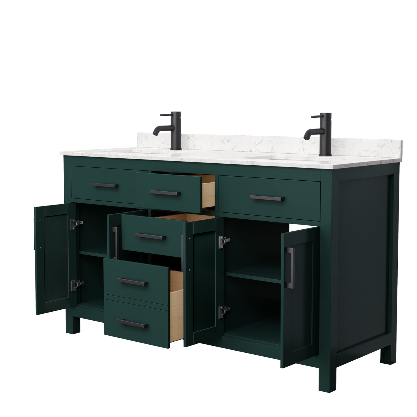Beckett 60" Double Vanity in Green, Carrara Cultured Marble Top, Black Trim