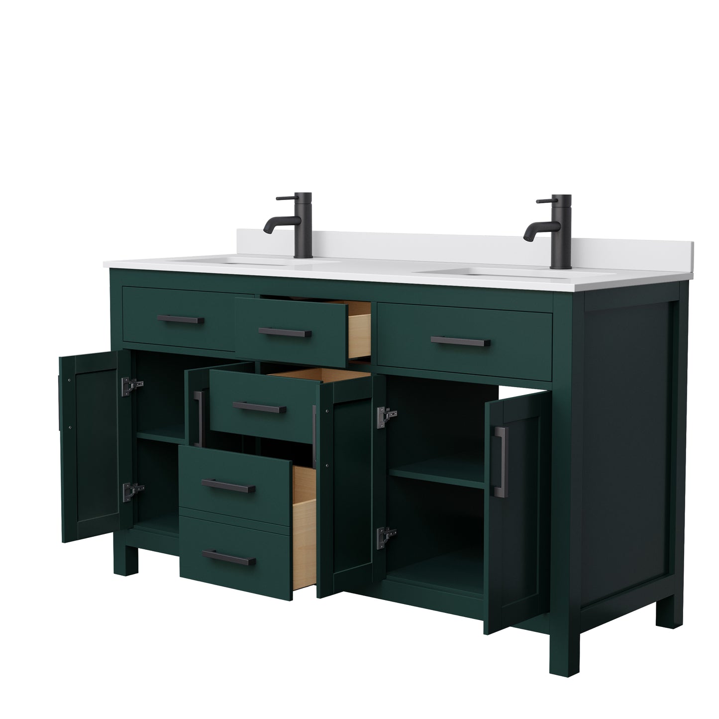 Beckett 60" Double Vanity in Green, White Cultured Marble Top, Black Trim
