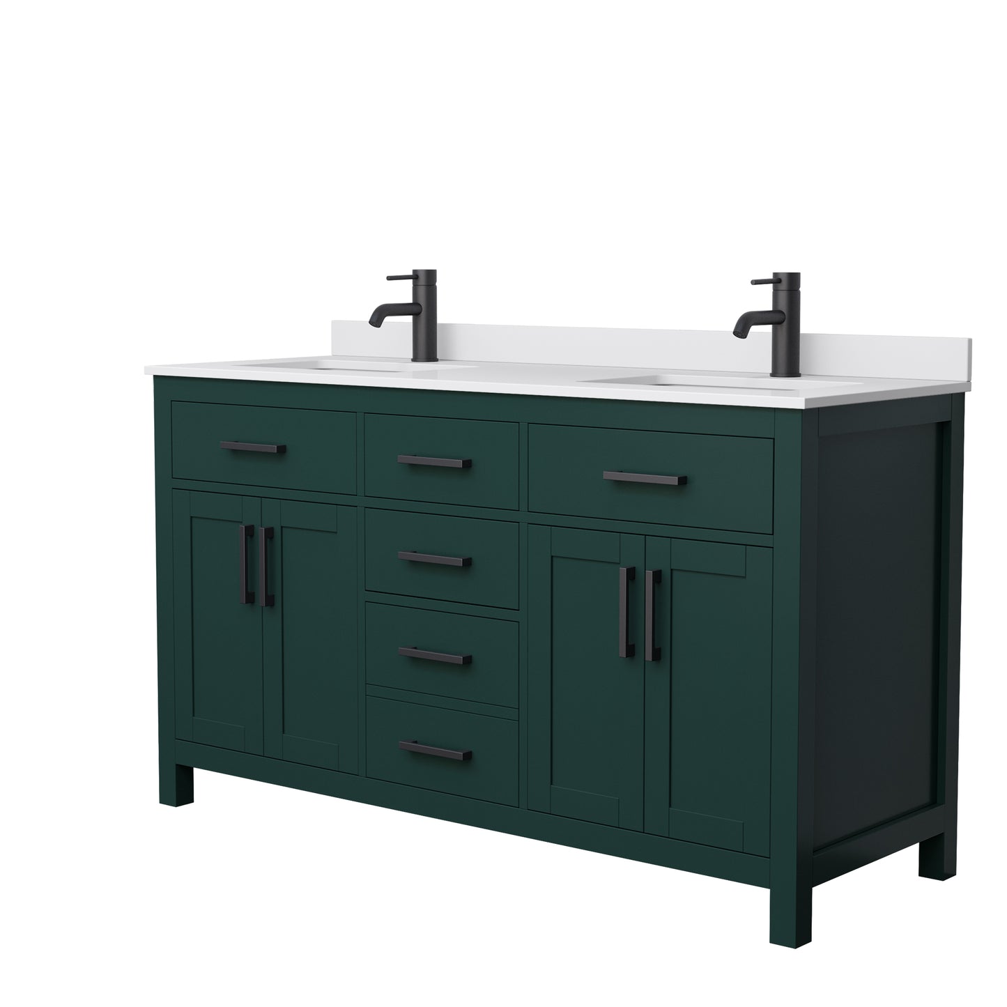 Beckett 60" Double Vanity in Green, White Cultured Marble Top, Black Trim
