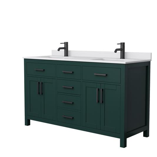 Beckett 60" Double Vanity in Green, White Cultured Marble Top, Black Trim