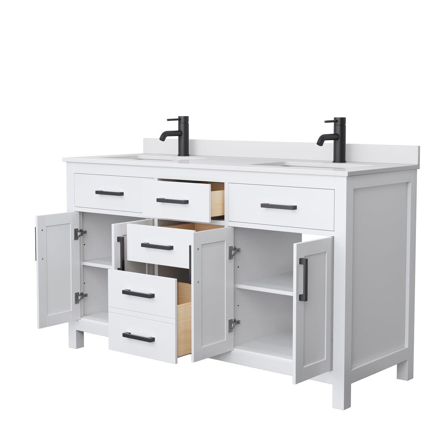 Beckett 60" Double Vanity in White, White Cultured Marble Top, Black Trim