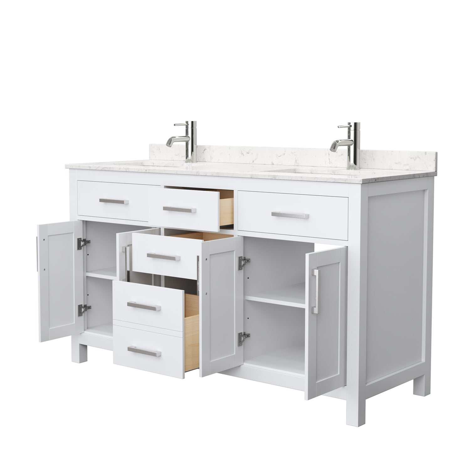 Beckett 60" Double Vanity in White, Carrara Cultured Marble Top, Square Sinks