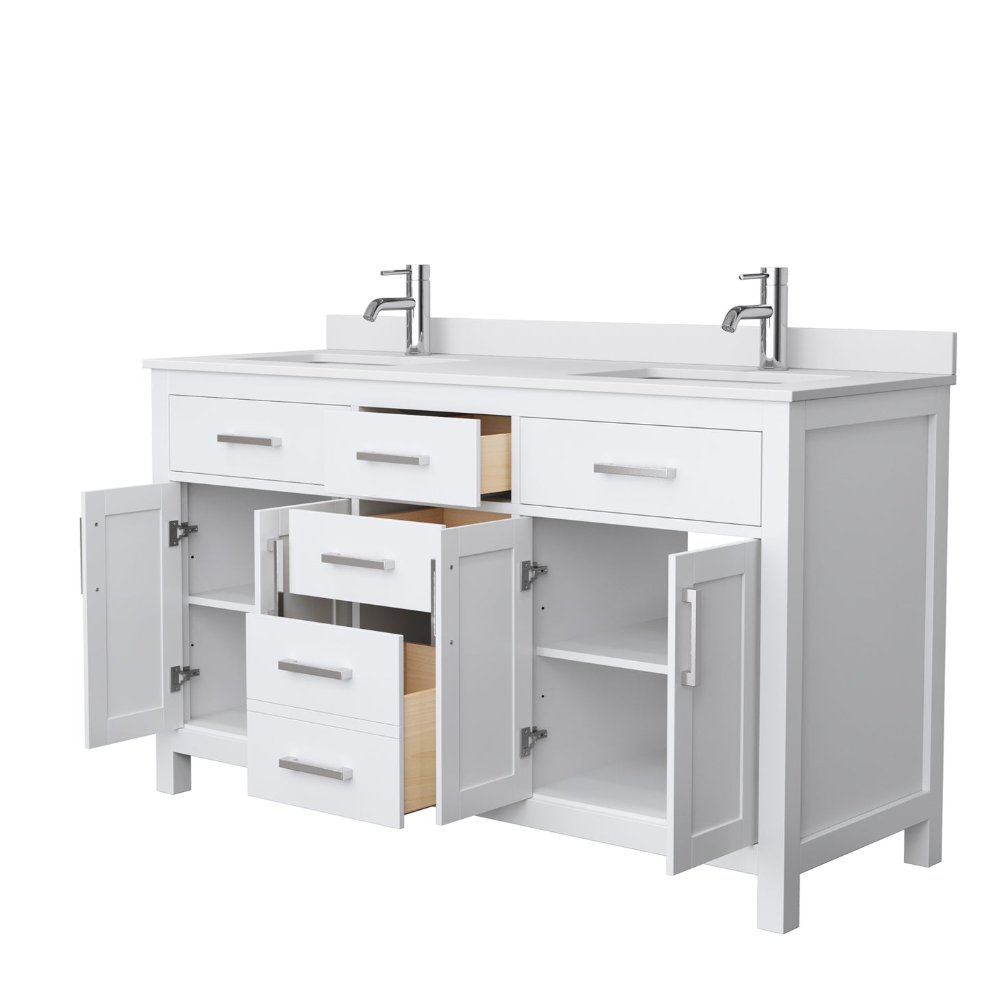 Beckett 60" Double Vanity in White, White Cultured Marble Top, Square Sinks