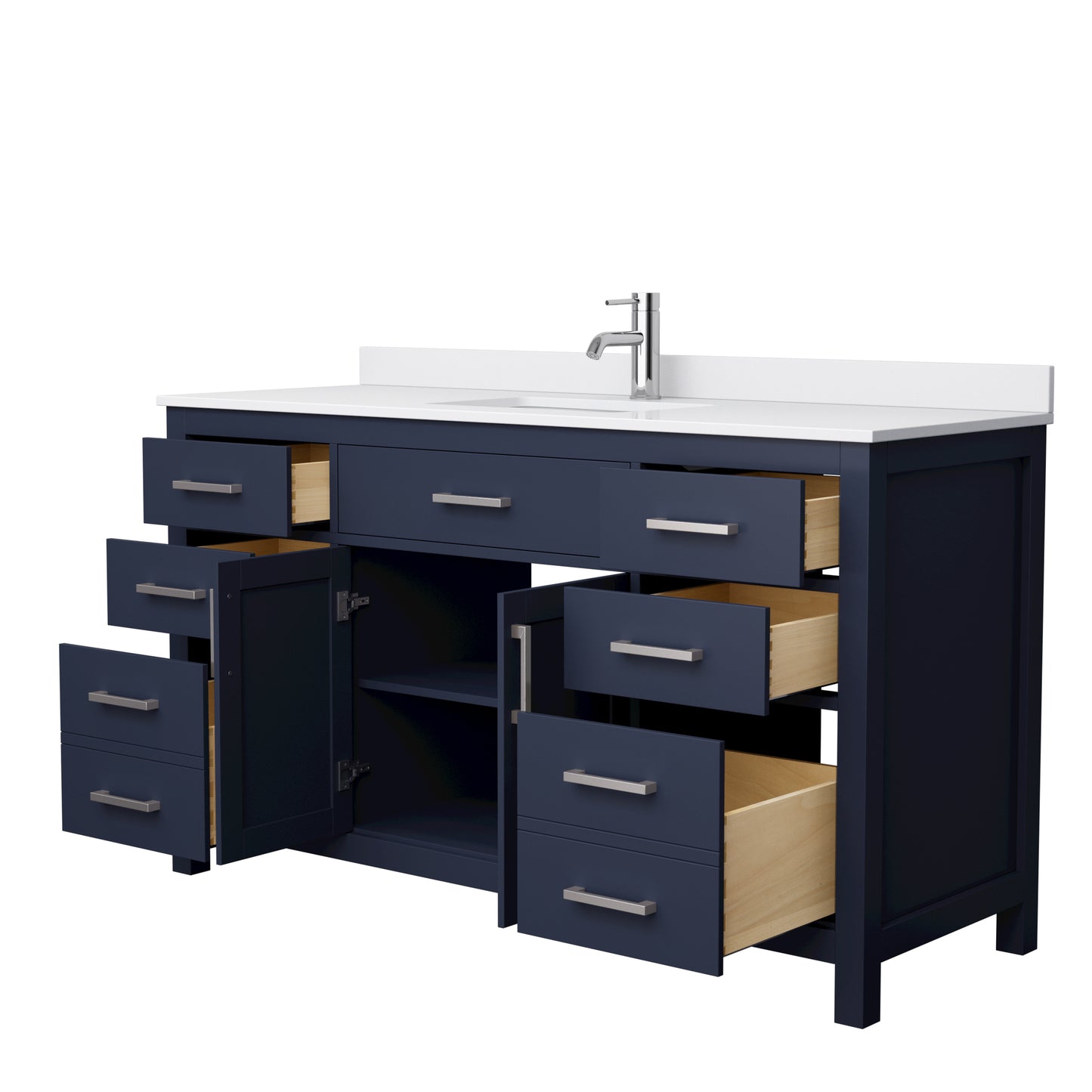 Beckett 60" Single Vanity in Dark Blue, White Cultured Marble Top, Nickel Trim