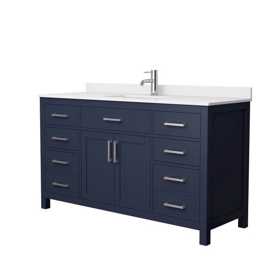 Beckett 60" Single Vanity in Dark Blue, White Cultured Marble Top, Nickel Trim
