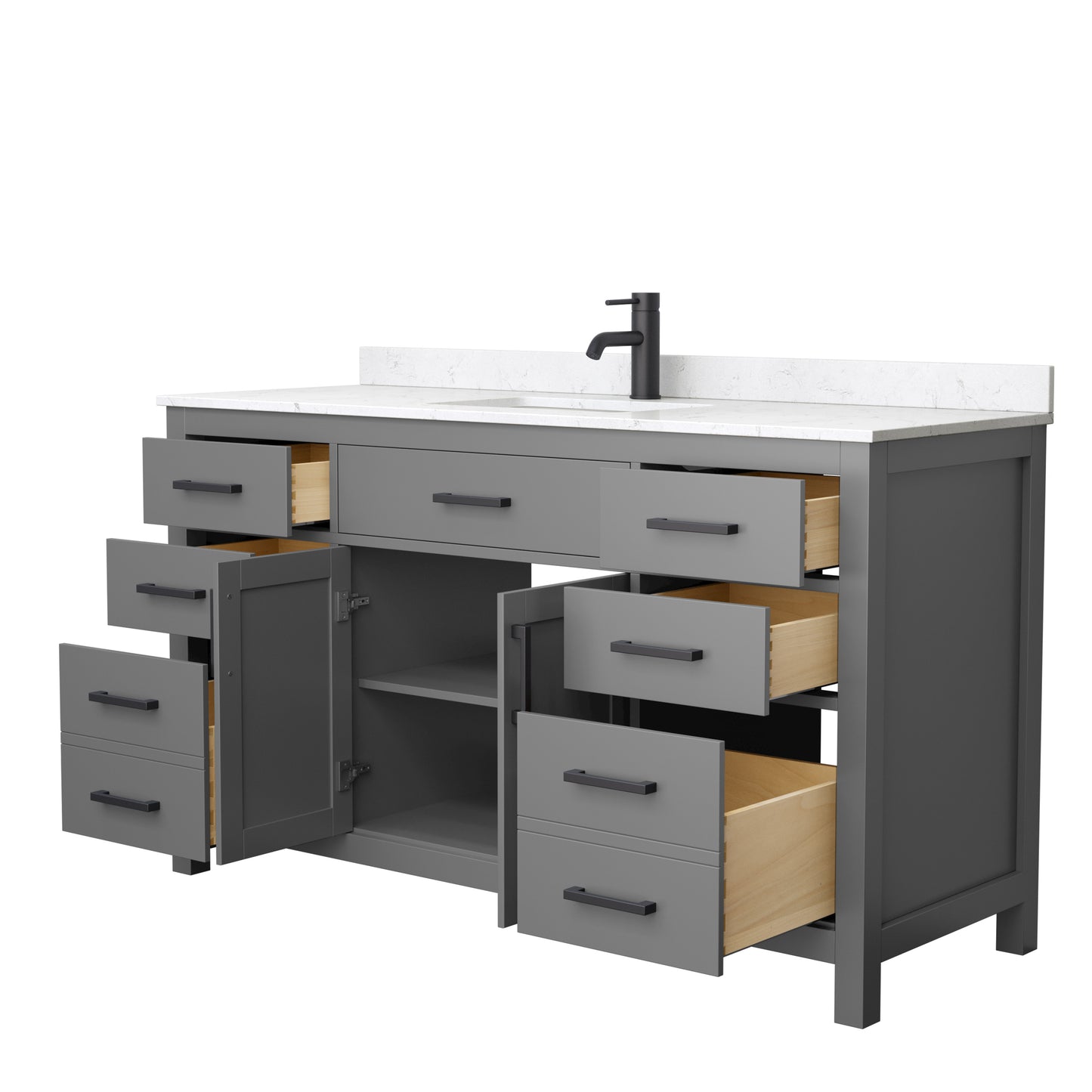 Beckett 60" Single Vanity in Dark Gray, Carrara Cultured Marble Top, Black Trim