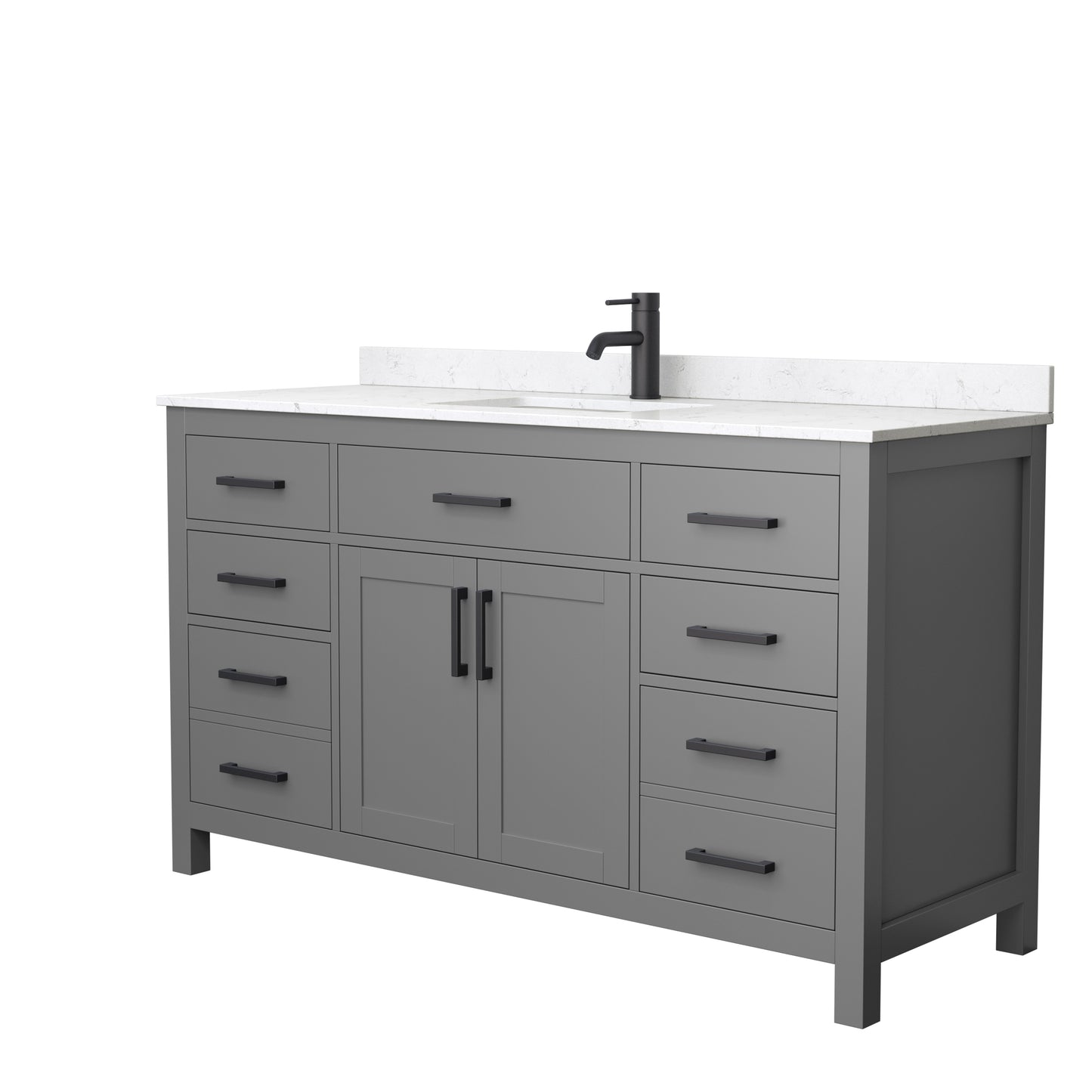Beckett 60" Single Vanity in Dark Gray, Carrara Cultured Marble Top, Black Trim