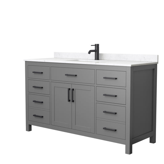 Beckett 60" Single Vanity in Dark Gray, Carrara Cultured Marble Top, Black Trim