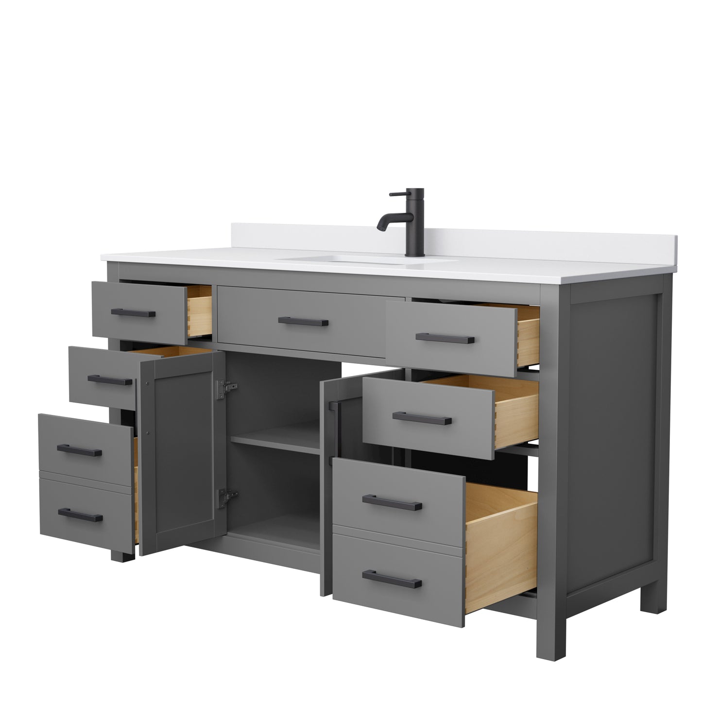 Beckett 60" Single Vanity in Dark Gray, White Cultured Marble Top, Black Trim